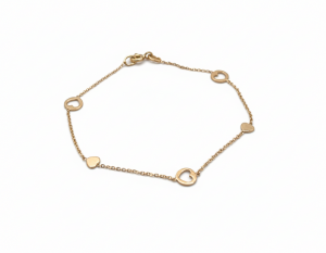 Pulsera de Cadena Fina con Corazones Calados y Macizos